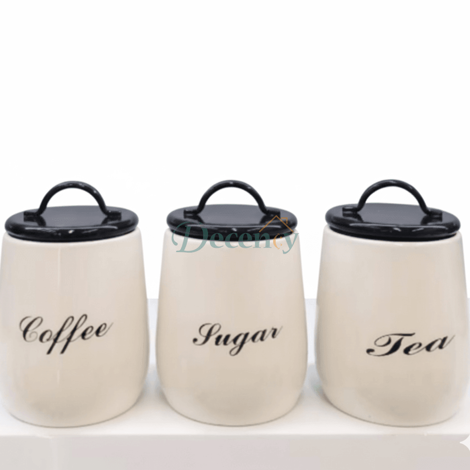 3-Piece Elegant Ceramic Canister Set for Tea, Coffee, and Sugar