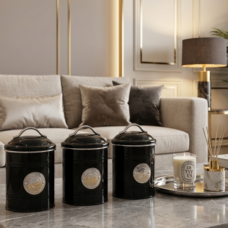 Elite Kitchen 3-Piece Airtight Metal Canister Set – ( Black )