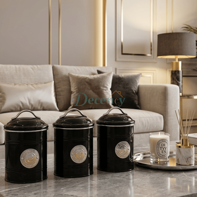 Elite 3-Piece Airtight Metal Canister Set - Black