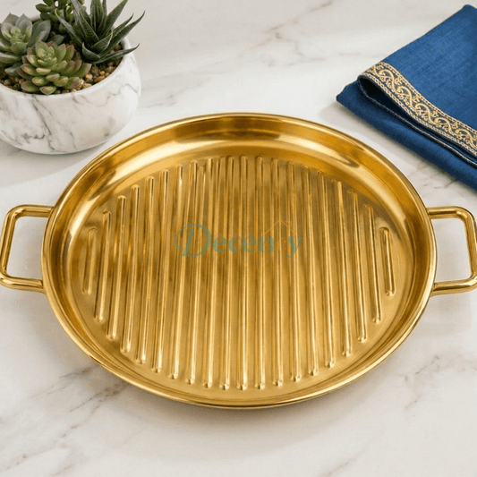 Luxury Gold Grilled Pizza Serving Plate – 18cm Premium Stainless Steel