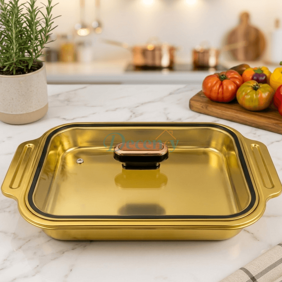 Royal Gold Stainless Steel Covered Serving Tray with Handles