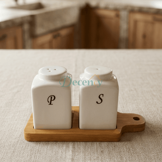 Nordic Spice Duo Ceramic Shaker Set with Bamboo Tray
