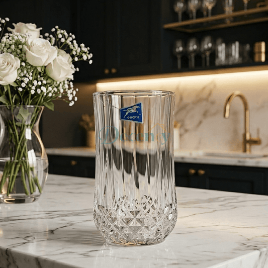 6 Pcs Crystal Cut Highball Glass Tumbler – Premium