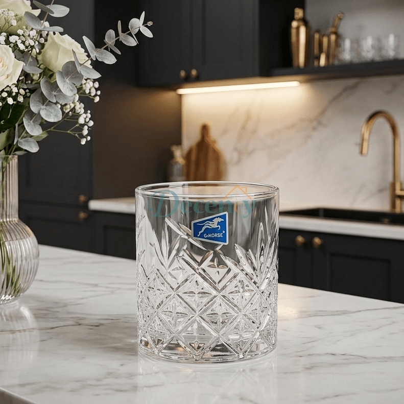 6 Pcs Premium Crystal Cut Glass Tumbler – Elegant Diamond Pattern