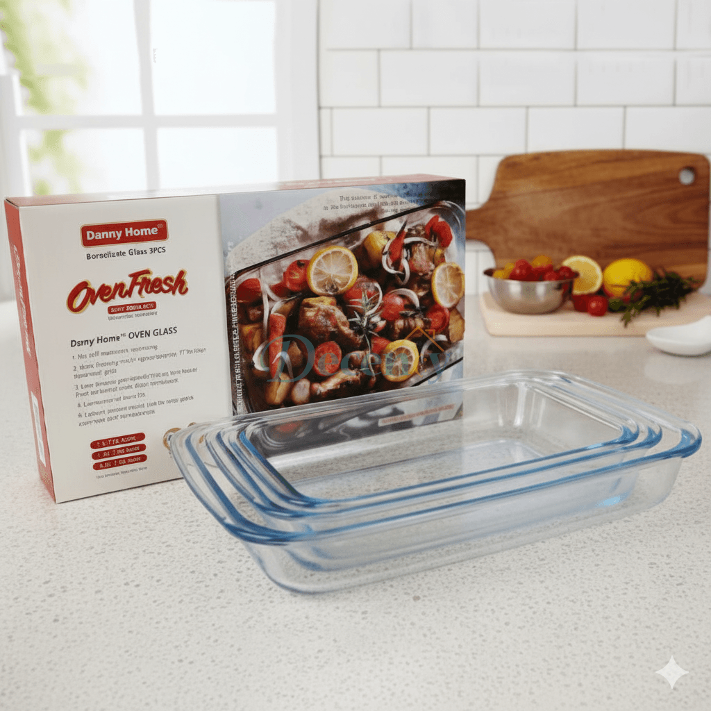 Danny Home Pyrex Glass Oven Baking Pan 3Pcs – Capacity 1L+1.6L+2.2Liter