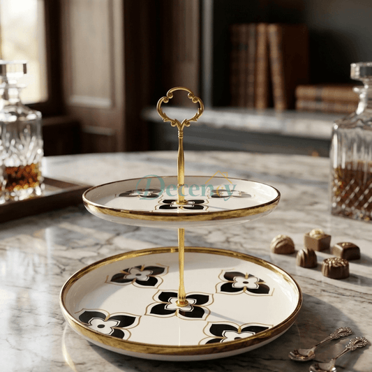 Golden Elegance 2-Tier Serving Tray Set