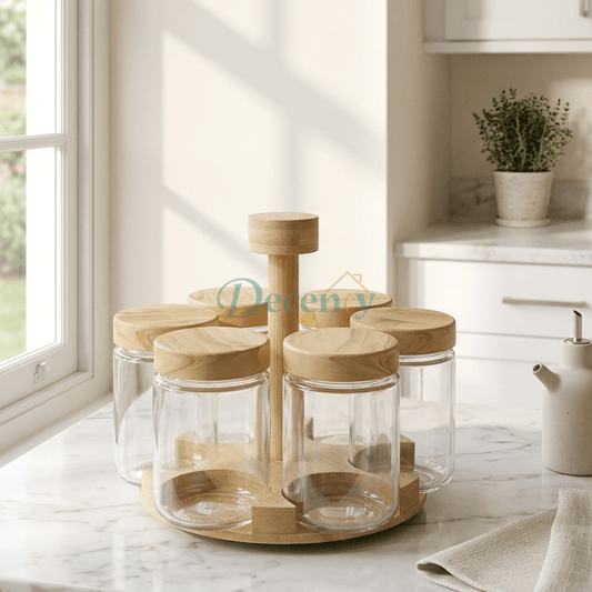 Luxury Glass Spice Jar Rack Set with Bamboo Holder – 6 Pc