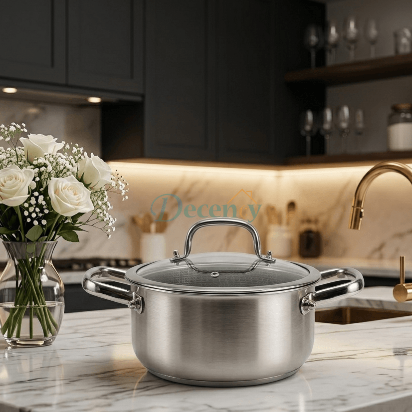 Premium Stainless Steel Honeycomb Non-Stick Cooking Pot with Tempered Glass Lid
