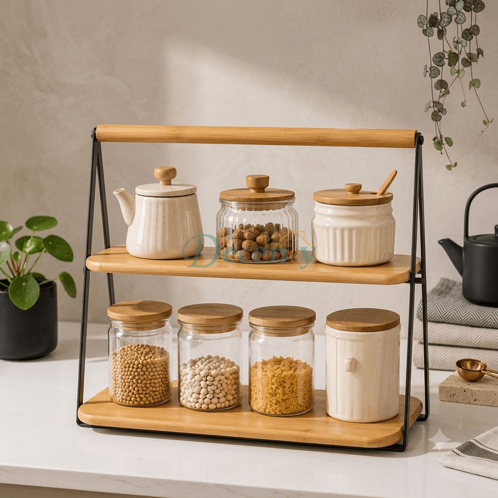 2-Tier Bamboo Kitchen Countertop Organizer & Storage Rack