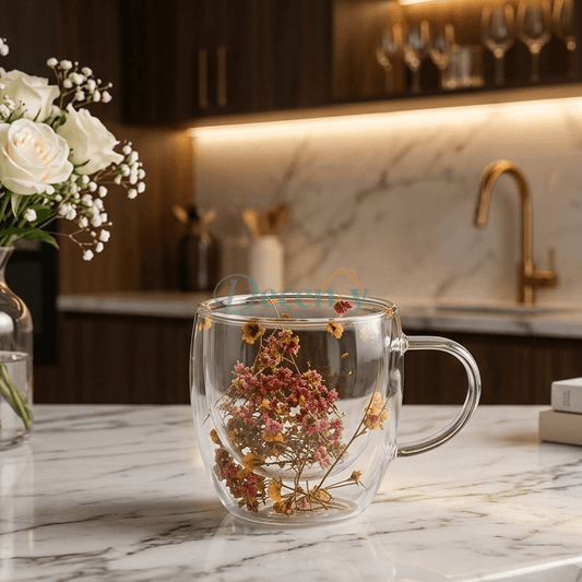 Clear Wildflower Double Layer Glass Mug 250ml