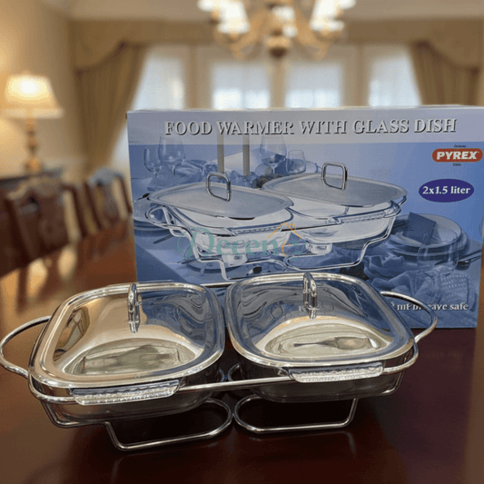 Double Food Warmer with Glass Dishes (Square)
