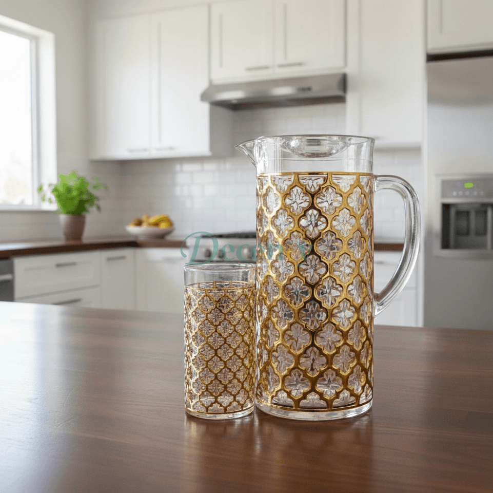 Acrylic Water Set with Decorative Gold and White Pattern (1)