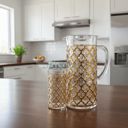 Acrylic Water Set with Decorative Gold and White Pattern (1)