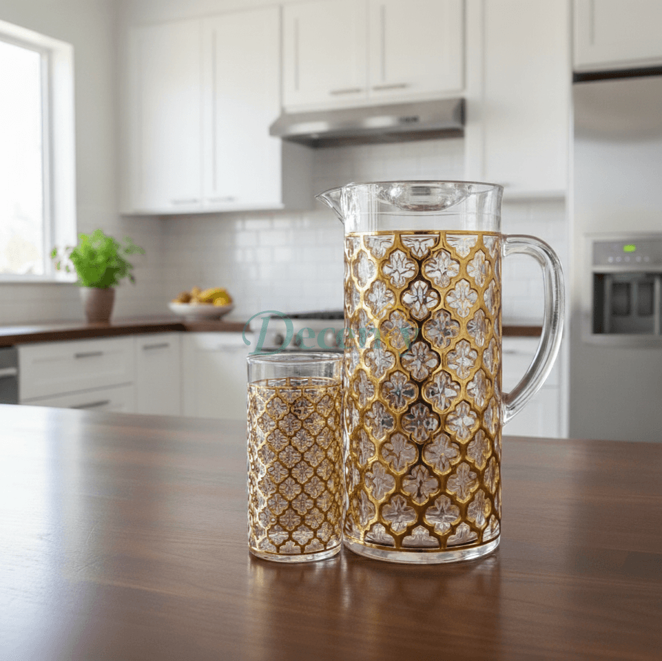 Acrylic Water Set with Decorative Gold and White Pattern (1)