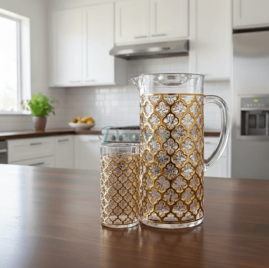 Acrylic Water Set with Decorative Gold and White Pattern (1)