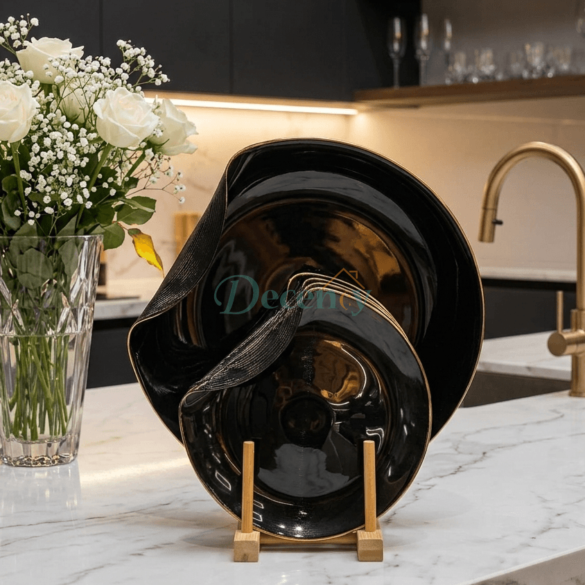 Luxury 7-Piece Handmade Ceramic Cake Serving Set – ( BLACK )