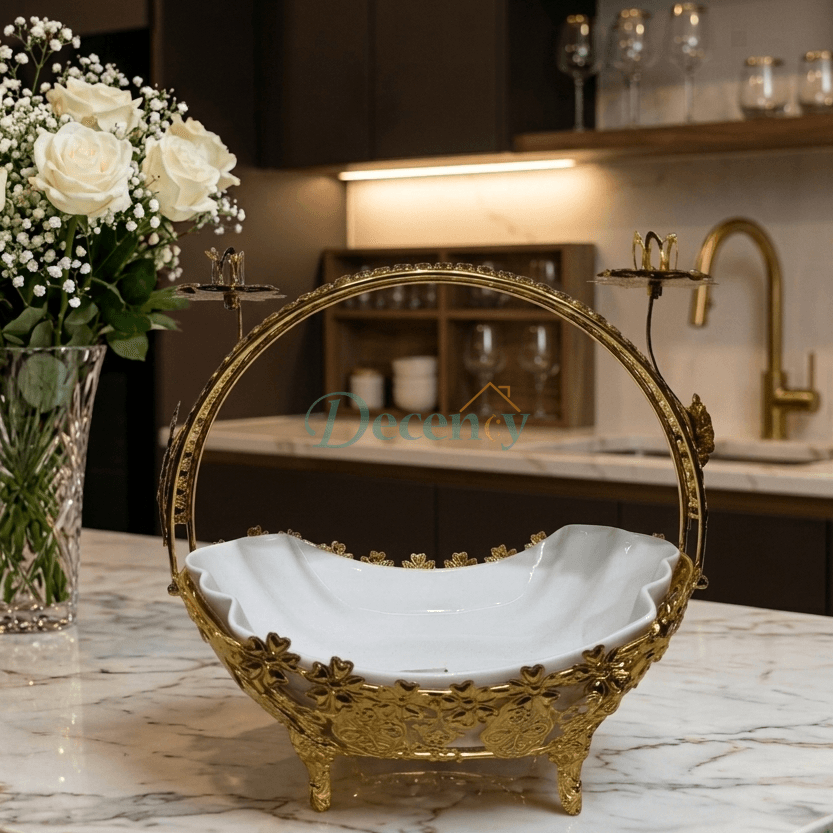 Luxury Royal Gold-Plated Ceramic Fruit Basket