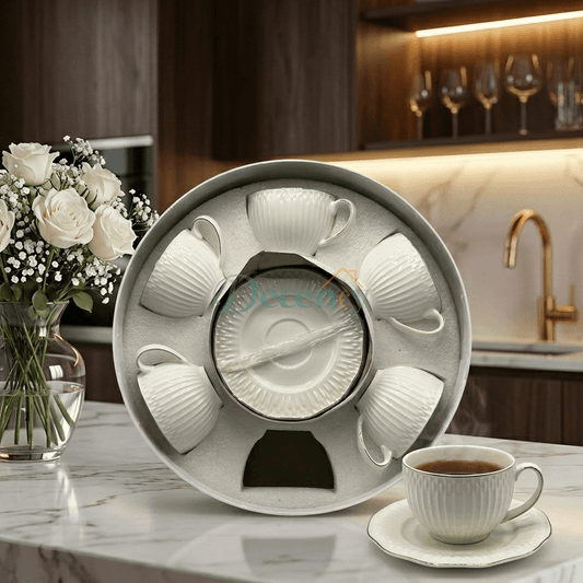 Premium Textured Tea Cup & Saucer Set (6 Pcs)
