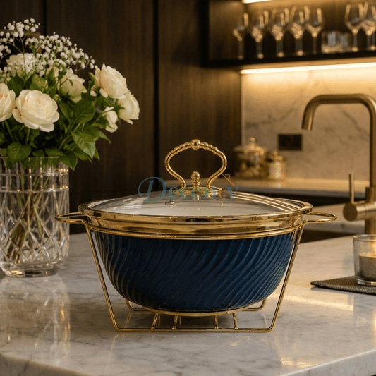 Round Blue Deep Serving Dish 10 Inch | Premium Ceramic Serving Bowl