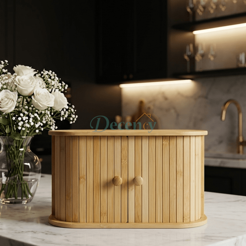 Premium Bamboo Bread Box Double Layer - Wooden Stand