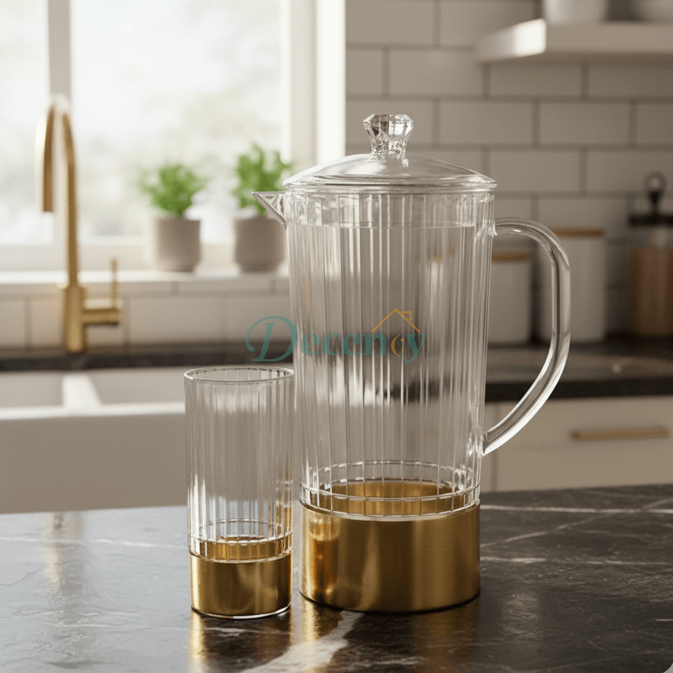 Acrylic Water Set with Decorative Gold and White Pattern (2)