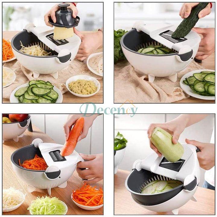 Plastic 9 in 1 Double-Layer Vegetables Cutter Shredder Grater Slicer with Drain Basket