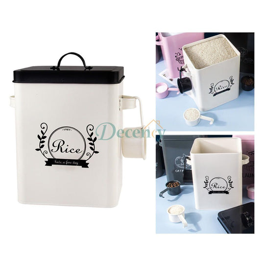 Rice Barrel with Spoon and Lid Household Tin Iron Rice Bucket – 5Kg