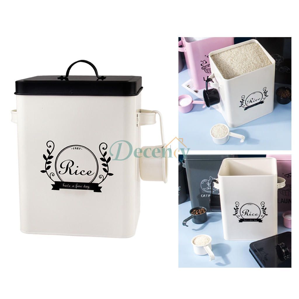 Rice Barrel with Spoon and Lid Household Tin Iron Rice Bucket – 5Kg