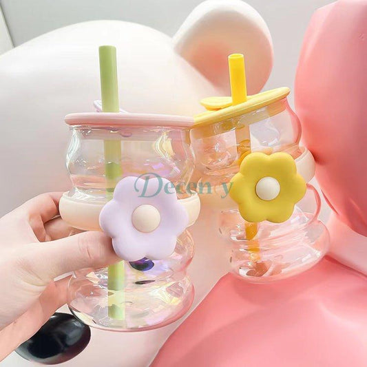 Wedding Flower Coffee Mug with Straw Lid