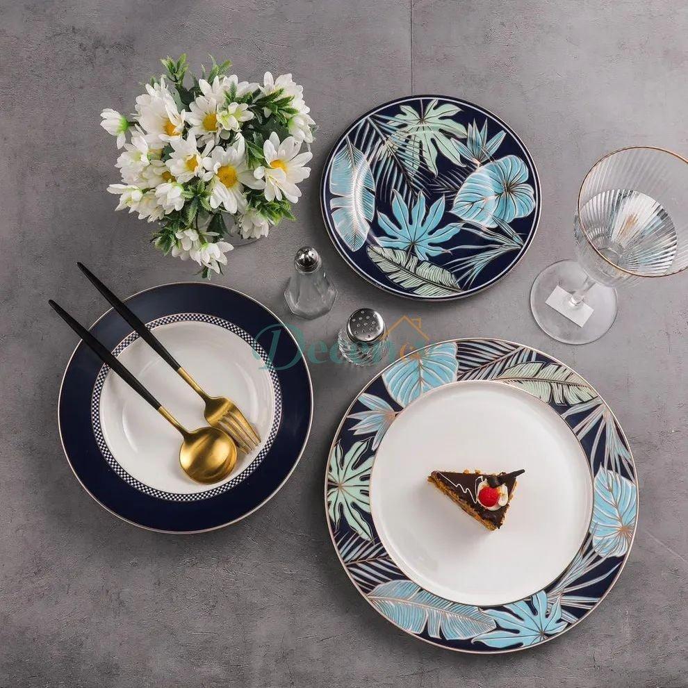 18-Piece Bone China Dinner Set – Ocean Leaf