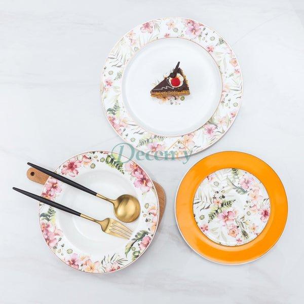18-Piece Bone China Dinner Set – White & Gold