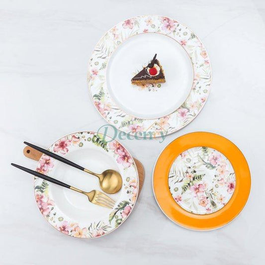 18-Piece Bone China Dinner Set – White & Gold