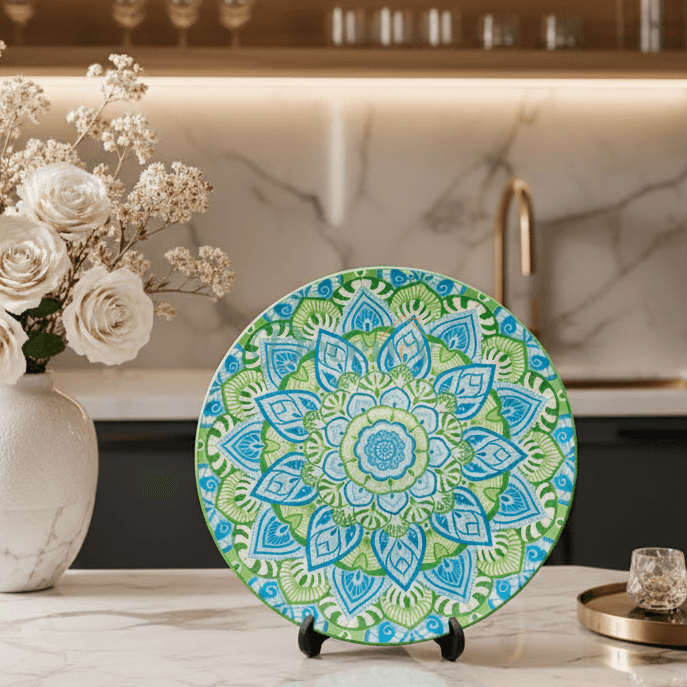 10-Inch Blue & Green Mandala Decorative Ceramic Wall Plate