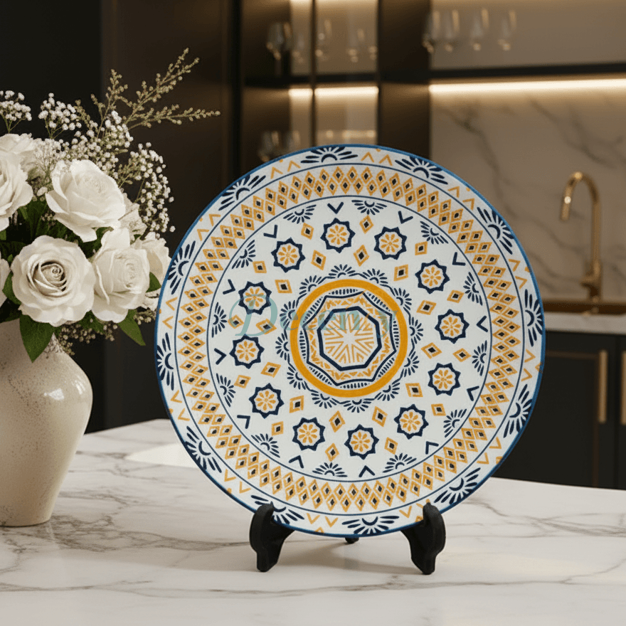 Artisanal Moroccan Pattern Ceramic Quarter Plate (8-Inch)