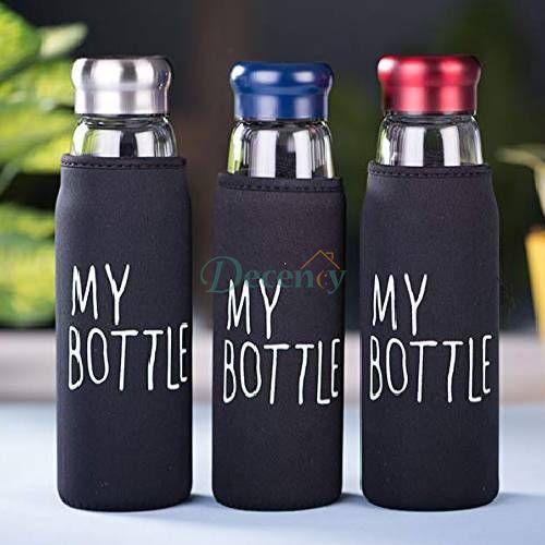 Glass Water Bottle with Steel Cap And Cover