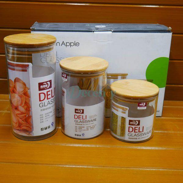 3 Pcs Airtight Glass Jars For Food Storage With Wooden Lids - Decency