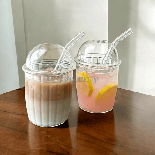 BOBA Glass Cup with Removable Glass Lid and Glass Straw - Clear