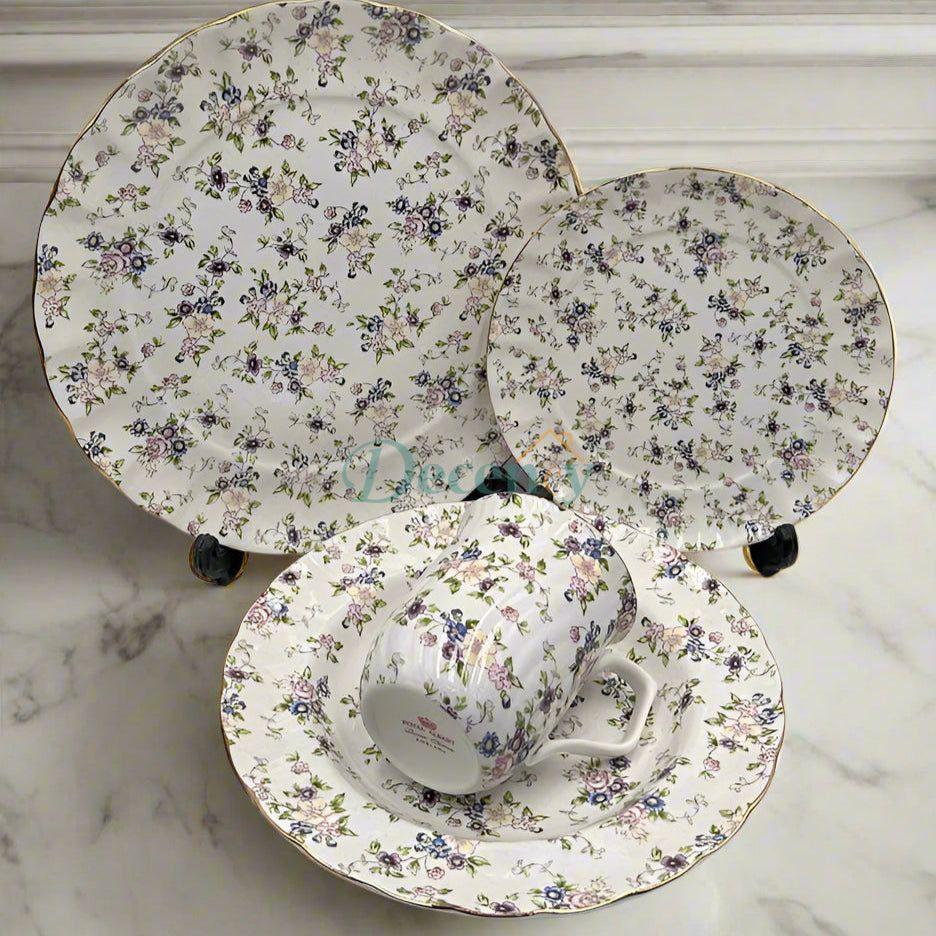 Royal Albert 24-Piece Breakfast Set (1 Person) Luxury Solo Dining Set | Fine Floral Porcelain | Royal Albert Signature Design