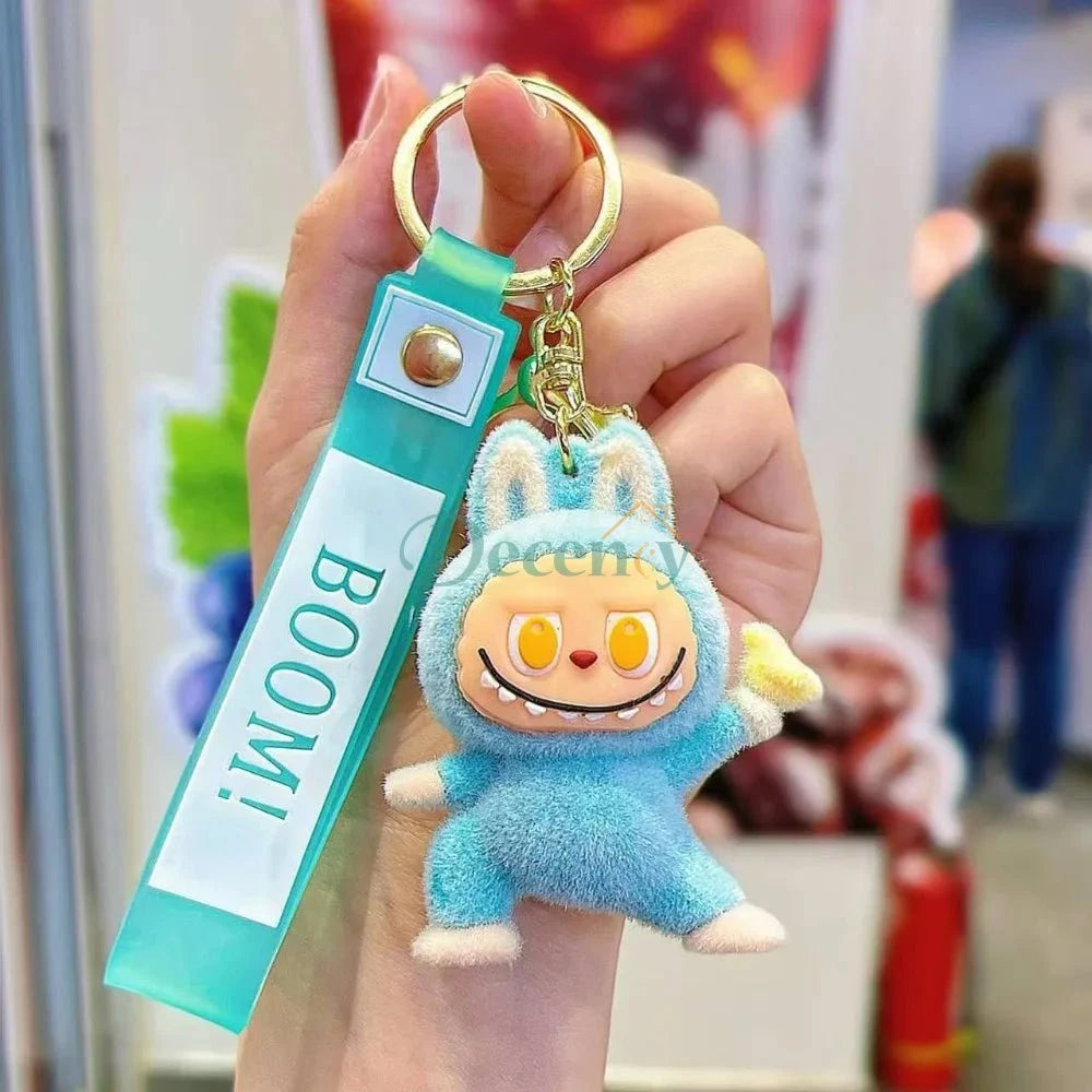 Labubu Flocking Fabric Keychain Pendant Bag Key Chain 1-Pcs