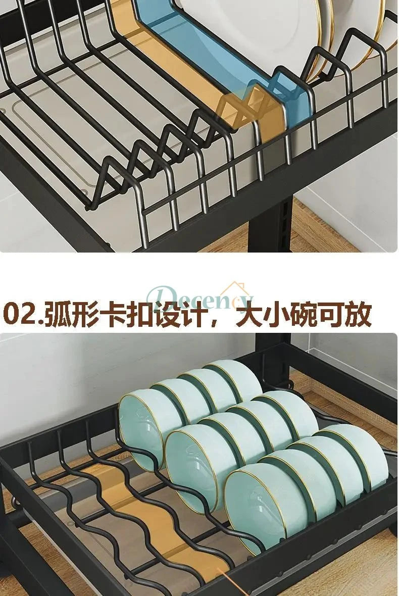 Adjustable Multi-Layer Kitchen Dish Rack – Drainage & Floor-Height