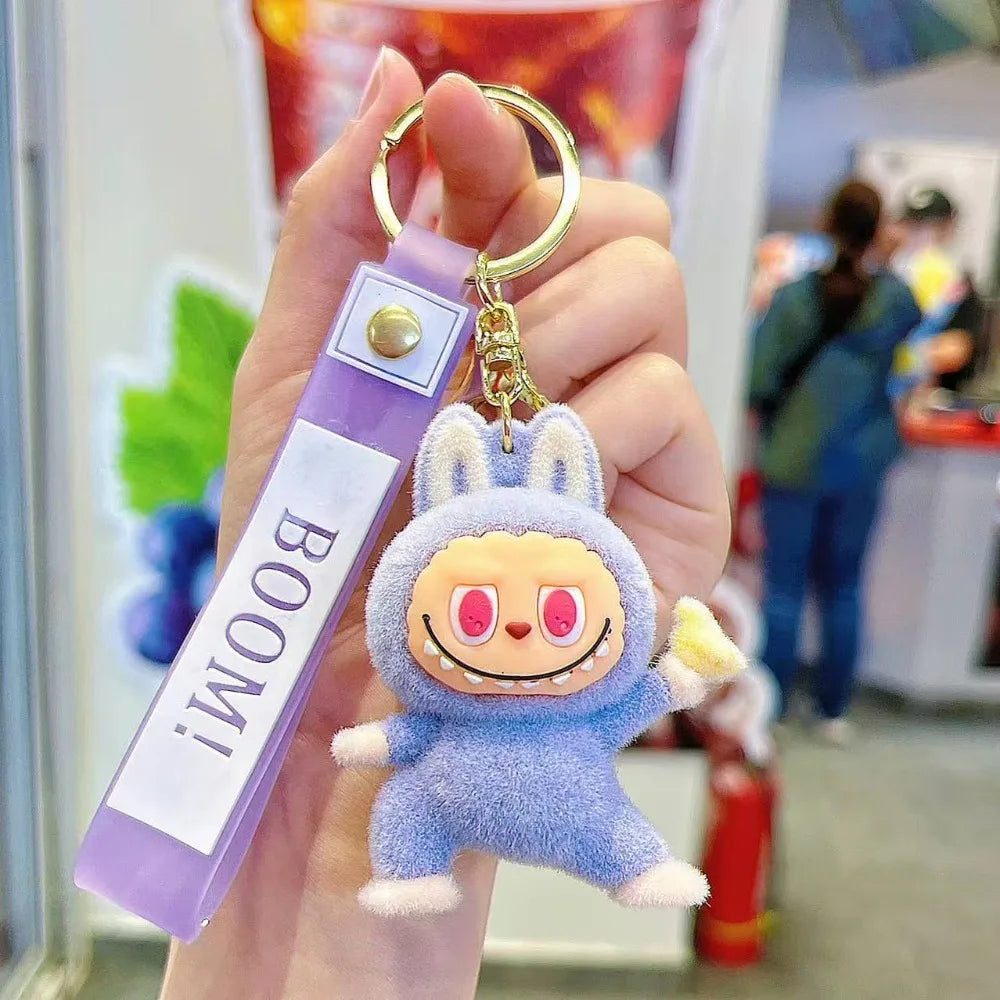 Labubu Flocking Fabric Keychain Pendant Bag Key Chain 1-Pcs