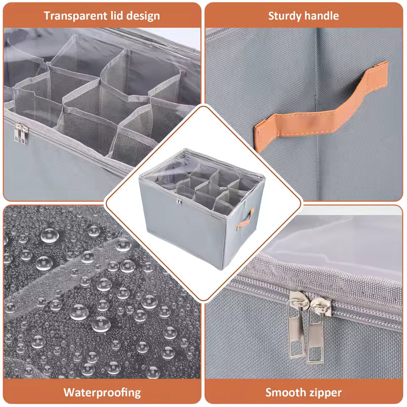 12-Compartment Foldable Shoe Storage Box – Dustproof Closet Organizer with Clear Lid