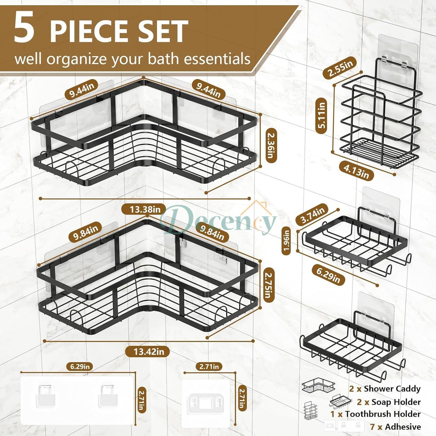 Set Of 5 Mesh Shower Shelves Rack