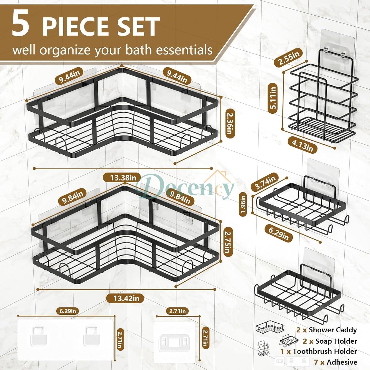 Set Of 5 Mesh Shower Shelves Rack