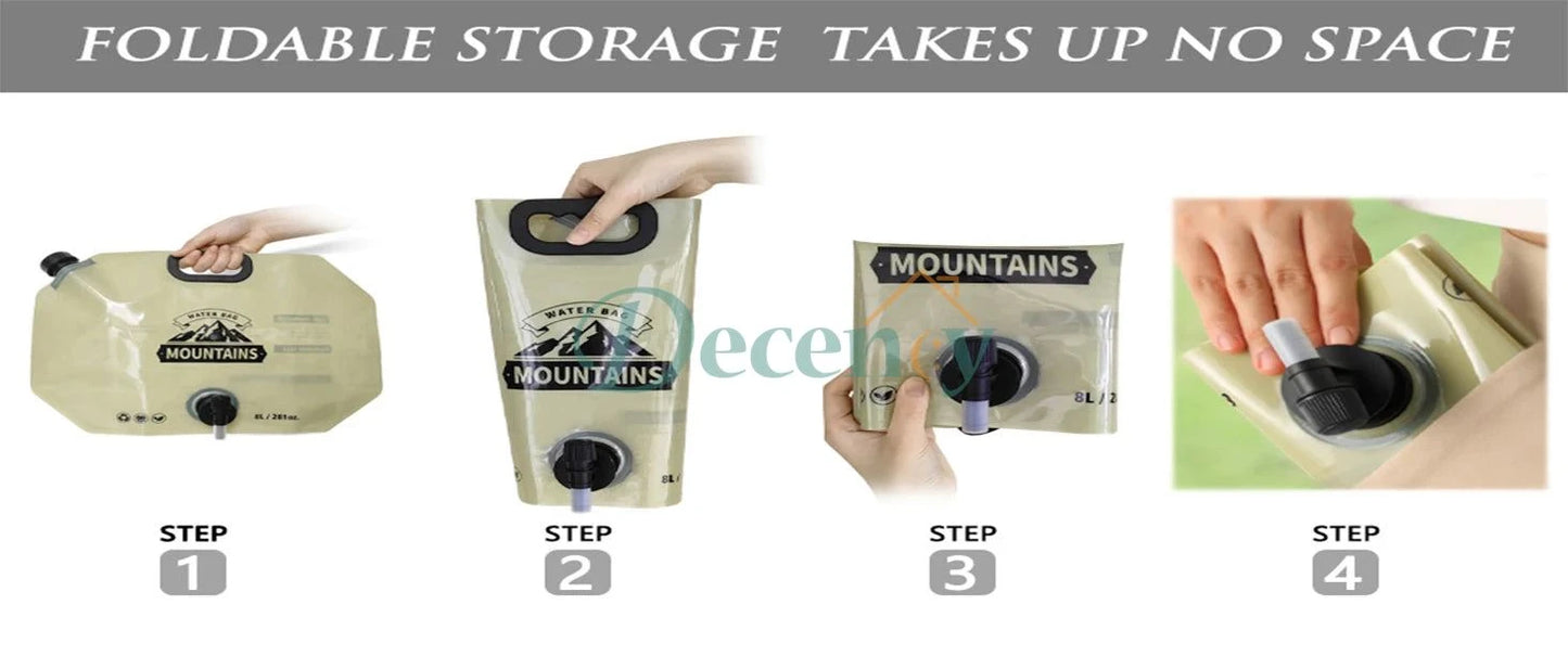 Outdoor Collapsible Water Storage Bag With Faucet Valve Plastic Water Bag 8-Liter