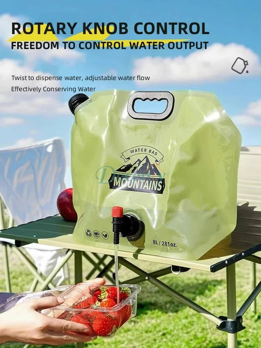Outdoor Collapsible Water Storage Bag With Faucet Valve Plastic Water Bag 8-Liter