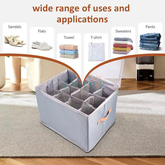 12-Compartment Foldable Shoe Storage Box – Dustproof Closet Organizer with Clear Lid