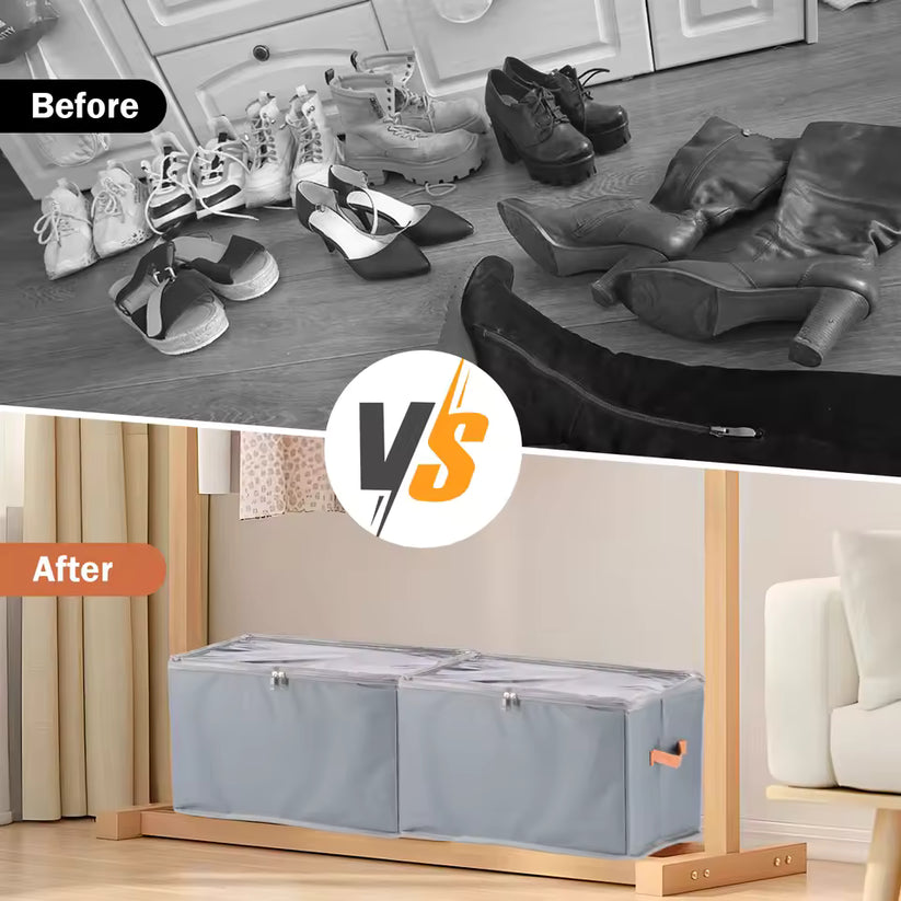 12-Compartment Foldable Shoe Storage Box – Dustproof Closet Organizer with Clear Lid