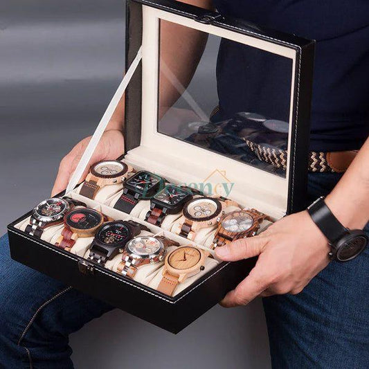 Premium Leather 10-Compartment Watch Box
