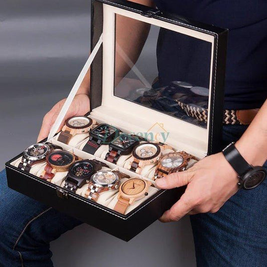 Premium Leather 10-Compartment Watch Box